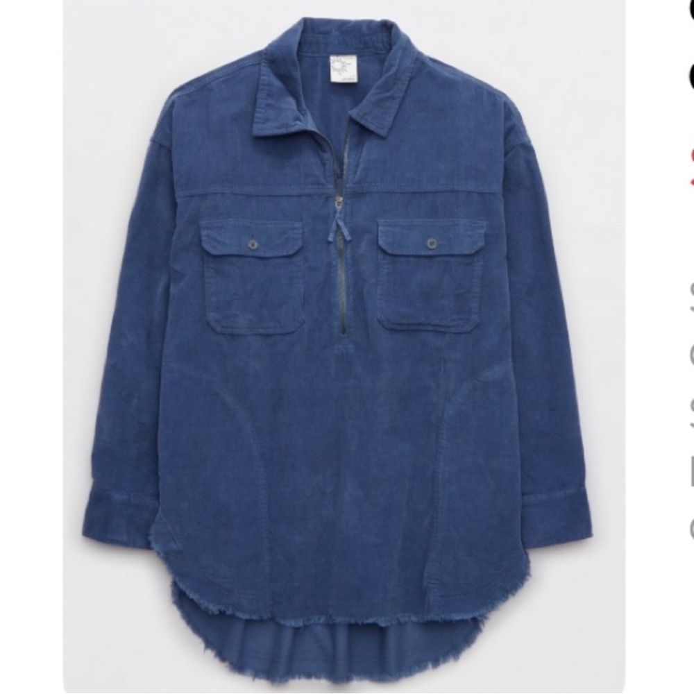 Offline by Aerie Blue Corduroy Quarter Zip Pullover Shacket Size XL